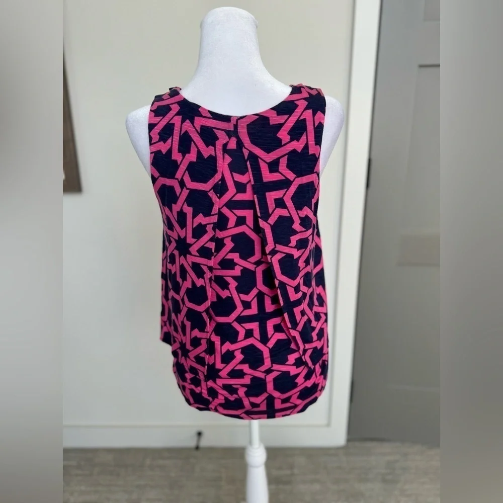 Tori Richard Honolulu Hawaii Pink Navy Sleeveless Small Stretch Shirt top Tank - Picture 7 of 9